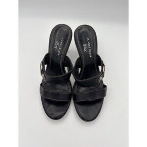 AK Anne Klein Womens Black Leather Heeled Sandals Size 7